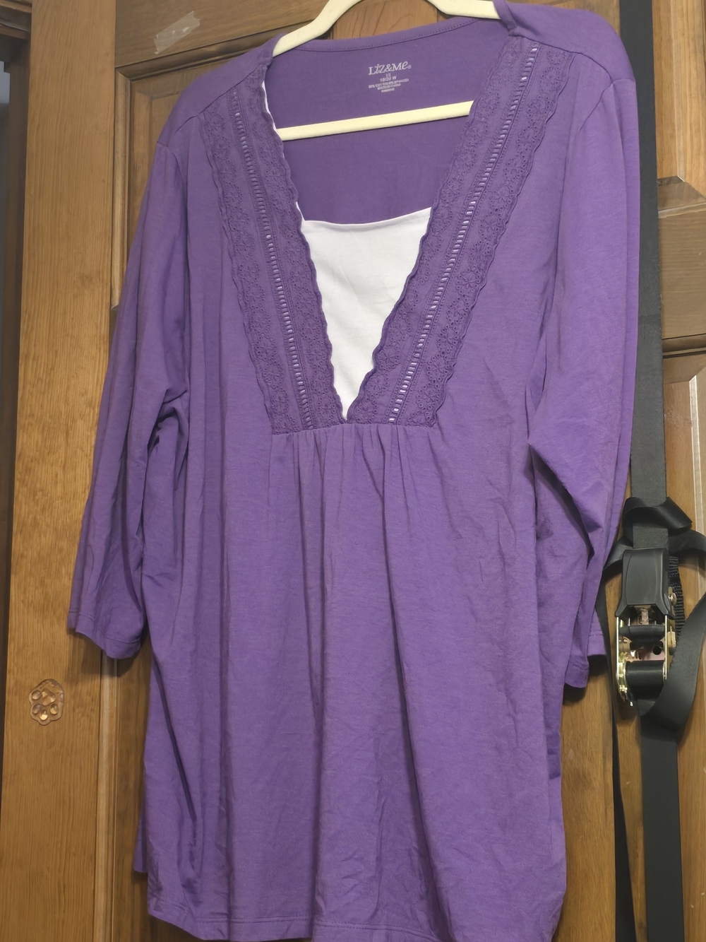 Liz & Me Lavender Layered-Look Lace V-Neck Tunic